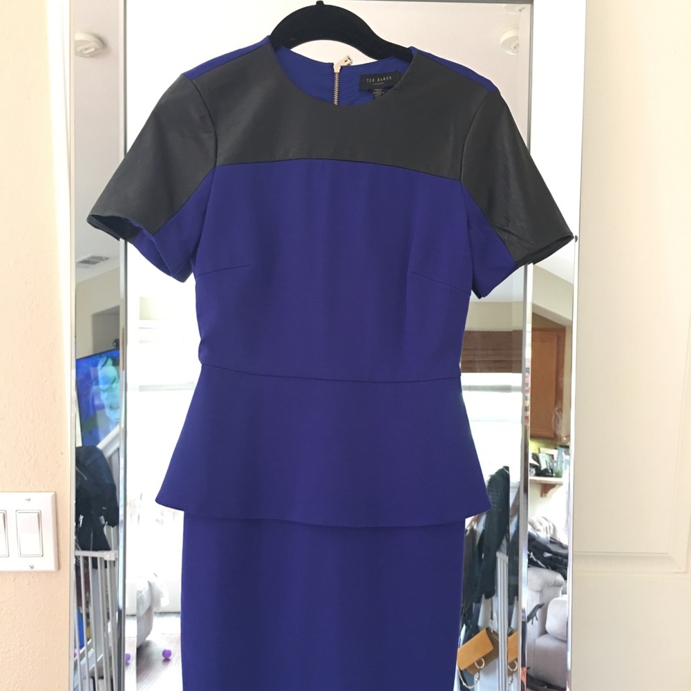 Ted Baker | blue and leather faux peplum dress